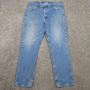 Carhartt Jeans Mens 38x32 Blue Traditional Fit Faded Workwear Denim Pants Logo